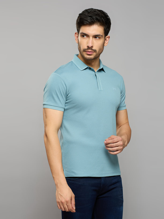 Men's Blue Solid Slim Fit T-Shirts