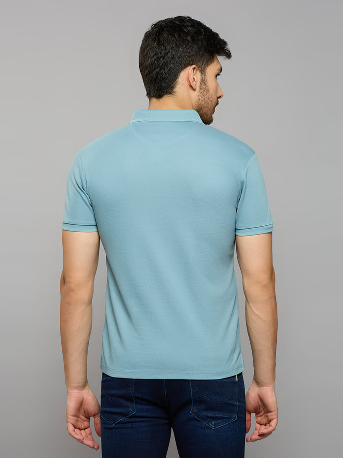 Men's Blue Solid Slim Fit T-Shirts