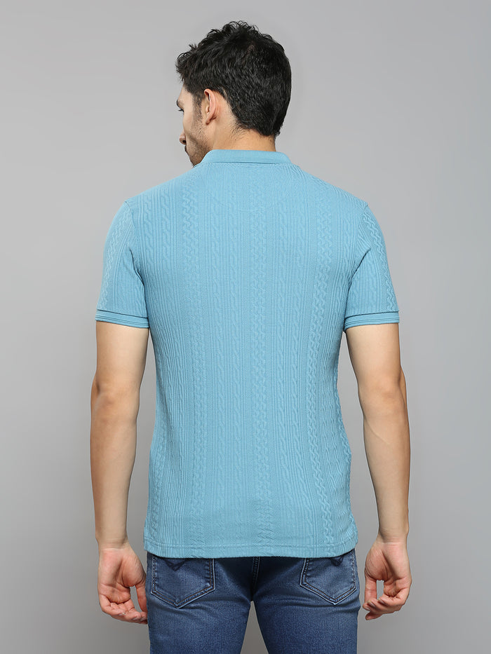 Men's Blue Solid Slim Fit T-Shirts