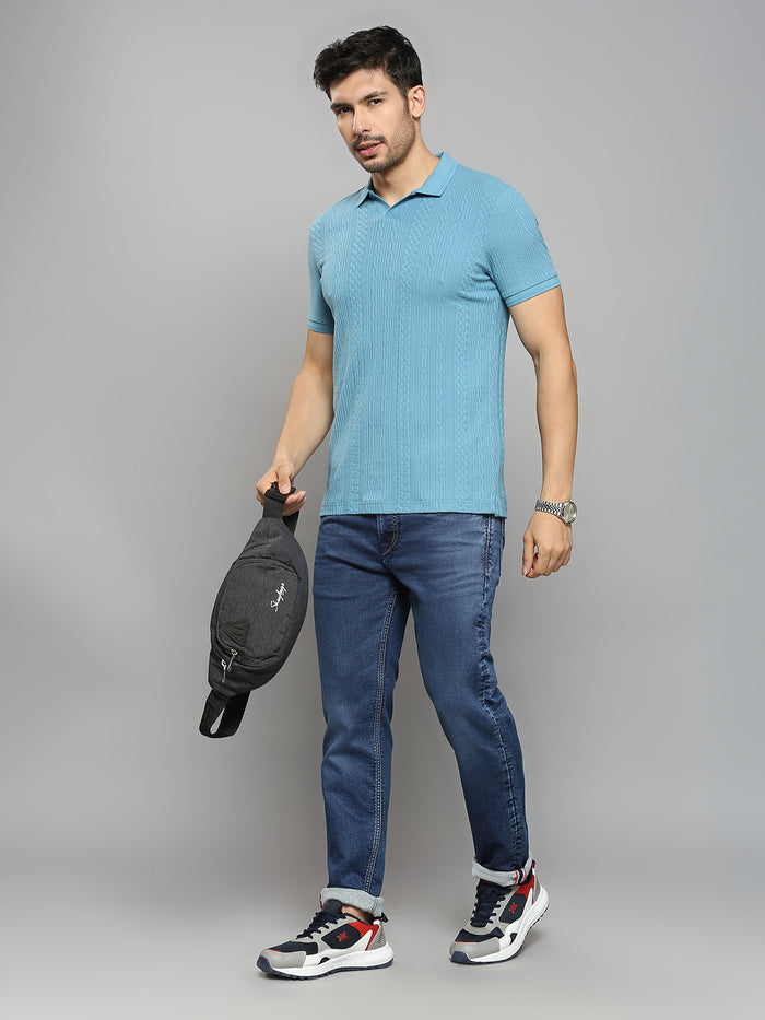 Men's Blue Solid Slim Fit T-Shirts