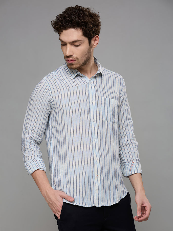 Men's Blue Stripe Slim Fit Shirts