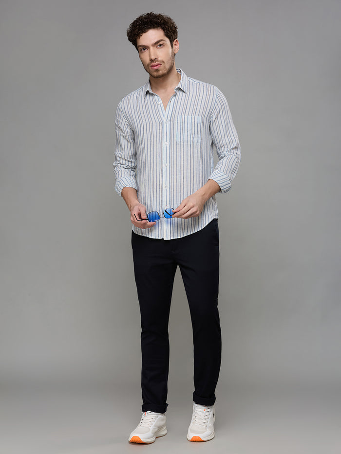 Men's Blue Stripe Slim Fit Shirts