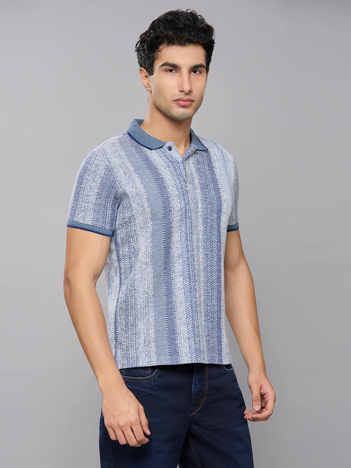 Men's Blue Striped Slim Fit T-Shirts