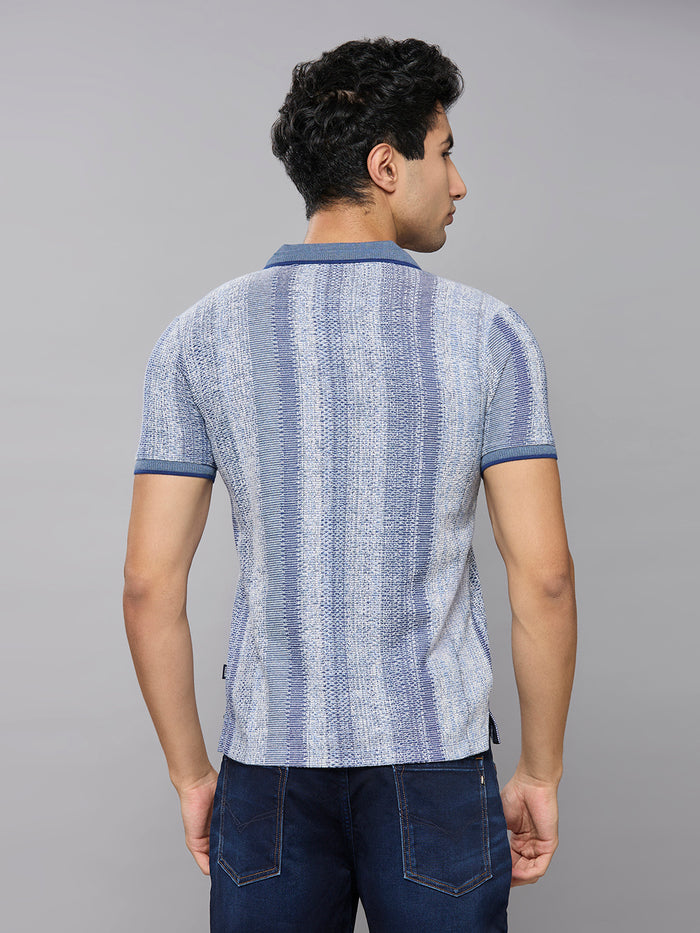 Men's Blue Striped Slim Fit T-Shirts