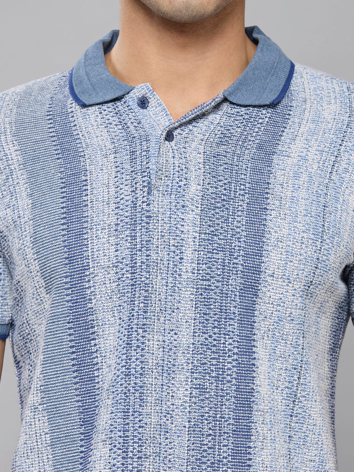 Men's Blue Striped Slim Fit T-Shirts