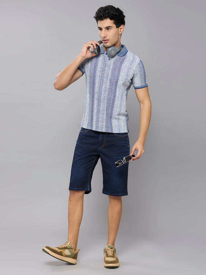 Men's Blue Striped Slim Fit T-Shirts