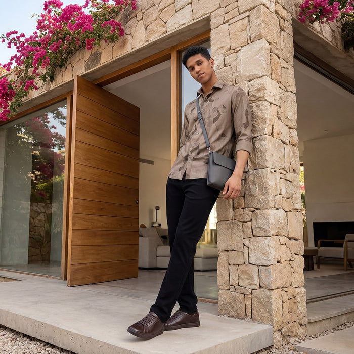 Men's Brown Printed Slim Fit Shirts