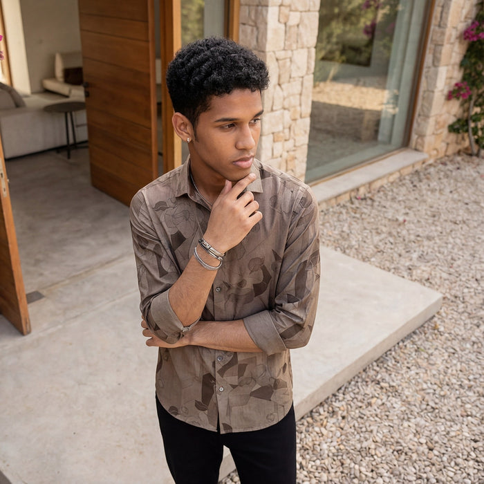 Men's Brown Printed Slim Fit Shirts
