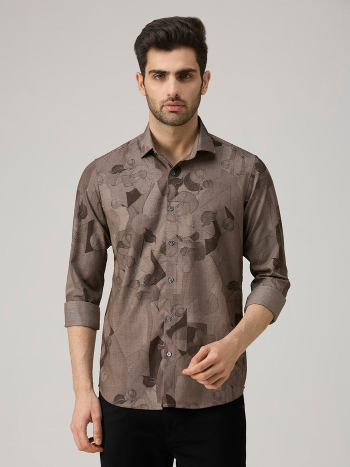 Men's Brown Printed Slim Fit Shirts