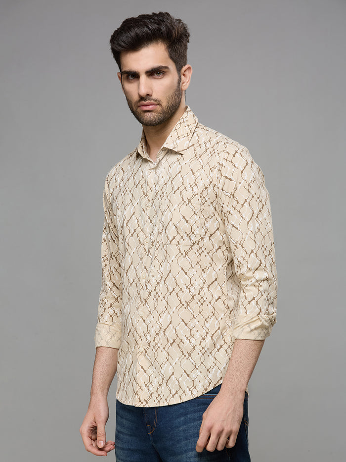 Men's Brown Printed Slim Fit Shirts