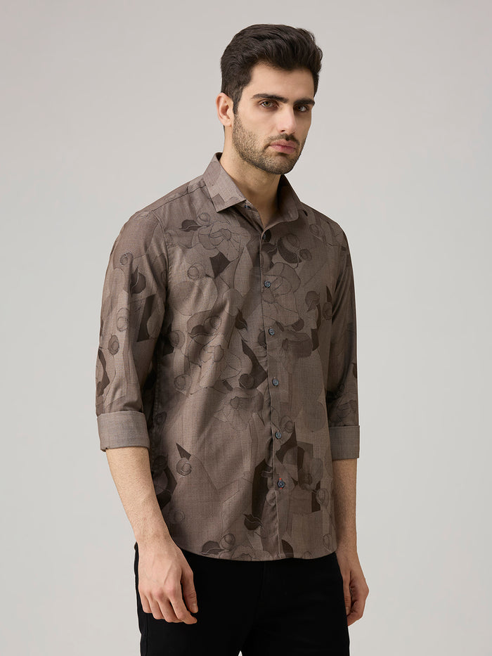 Men's Brown Printed Slim Fit Shirts