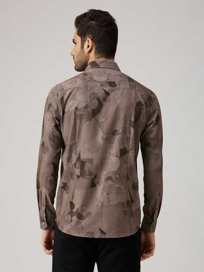 Men's Brown Printed Slim Fit Shirts