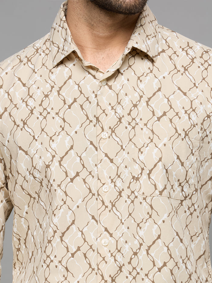 Men's Brown Printed Slim Fit Shirts