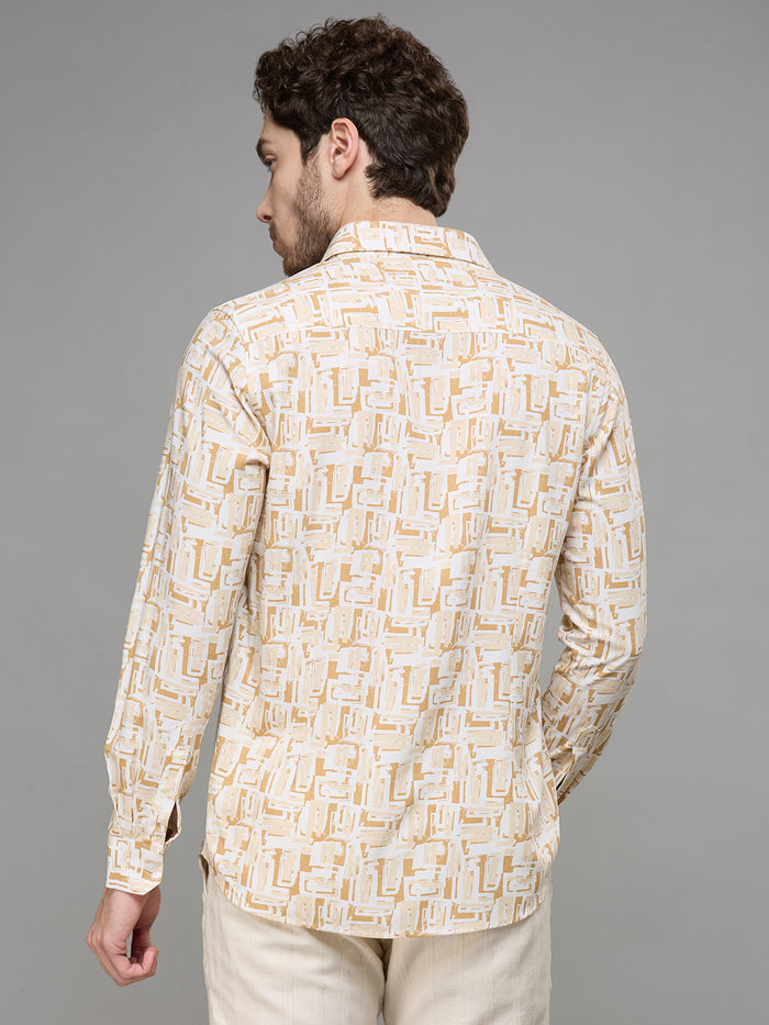 Men's Brown Printed Slim Fit Shirts