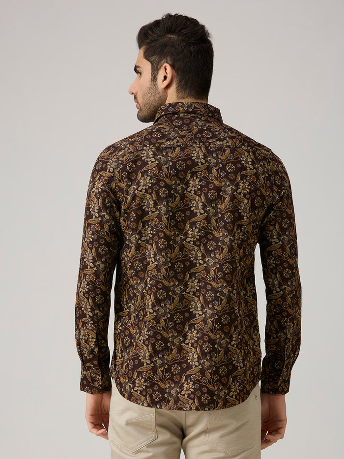 Men's Brown Printed Slim Fit Shirts