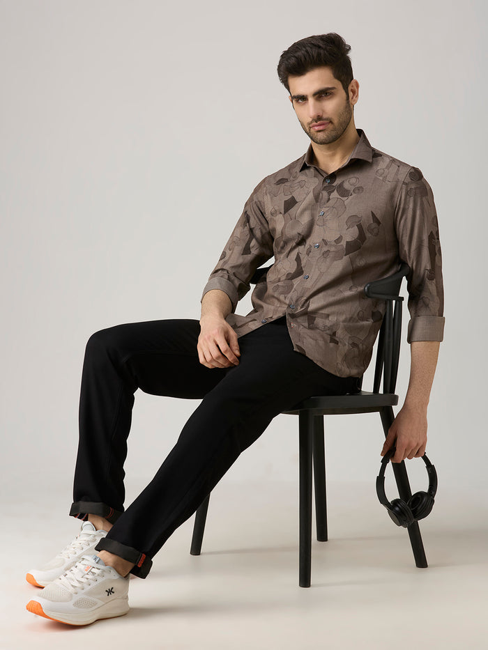 Men's Brown Printed Slim Fit Shirts