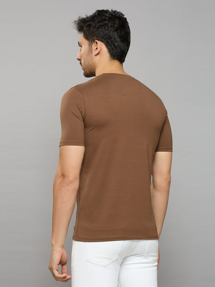Men's Brown Printed Slim Fit T-Shirts
