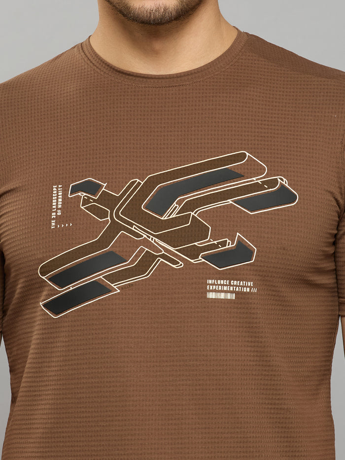 Men's Brown Printed Slim Fit T-Shirts