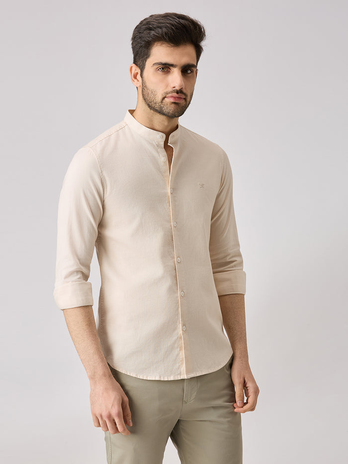 Men's Cream Printed Slim Fit Shirts