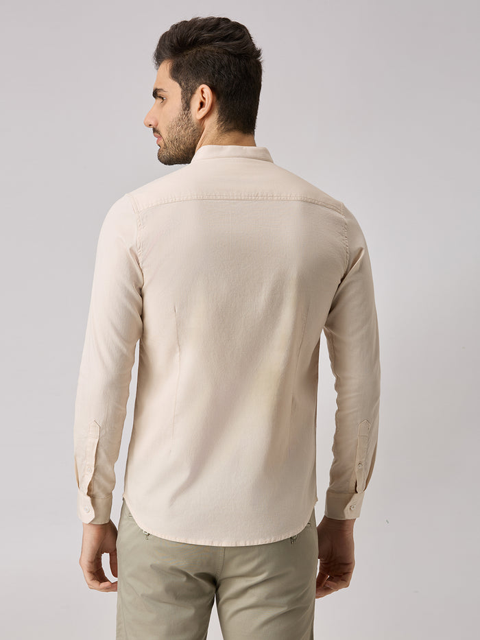 Men's Cream Printed Slim Fit Shirts