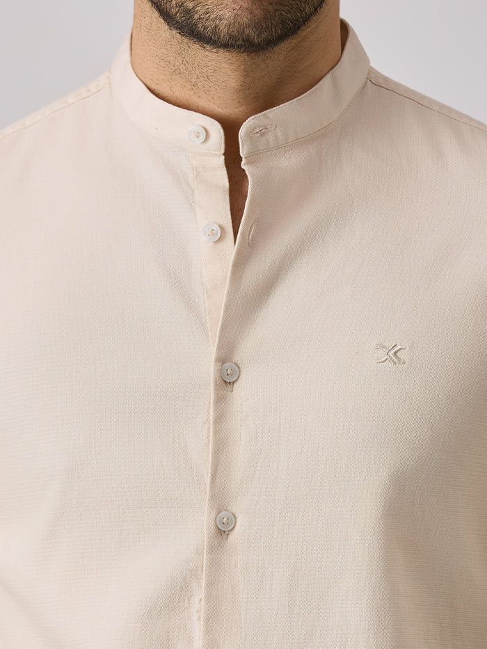 Men's Cream Printed Slim Fit Shirts