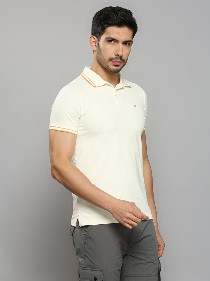 Men's Cream Printed Slim Fit T-Shirts