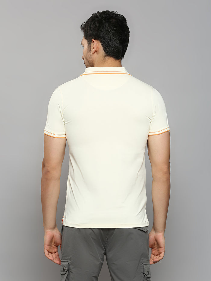 Men's Cream Printed Slim Fit T-Shirts