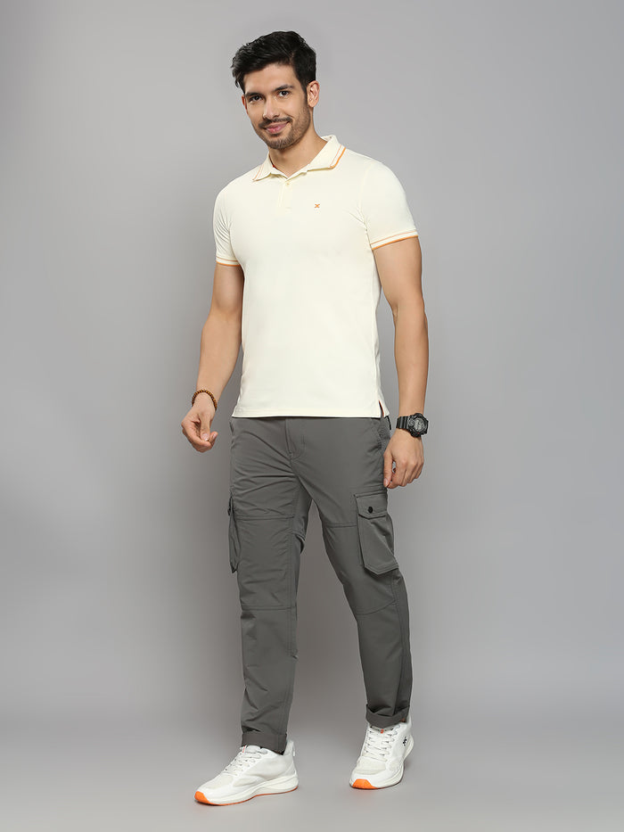 Men's Cream Printed Slim Fit T-Shirts