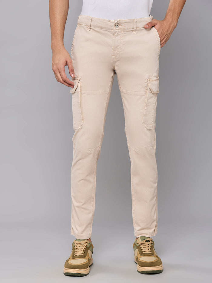Men's Cream Solid Cargo