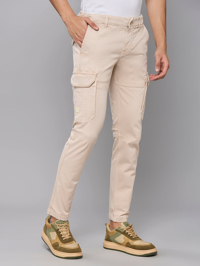Men's Cream Solid Cargo