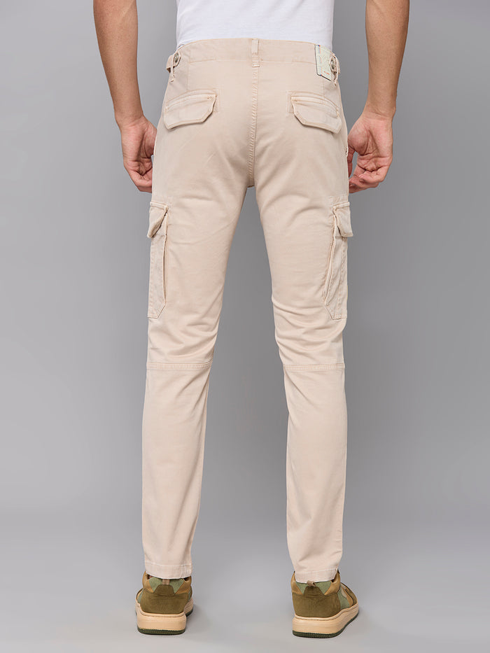 Men's Cream Solid Cargo