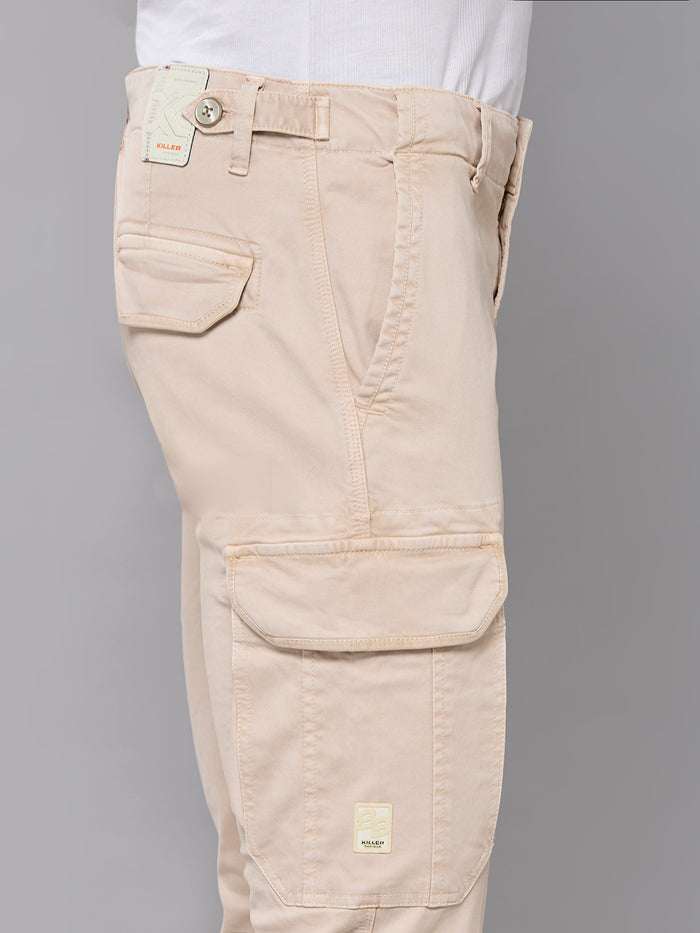 Men's Cream Solid Cargo