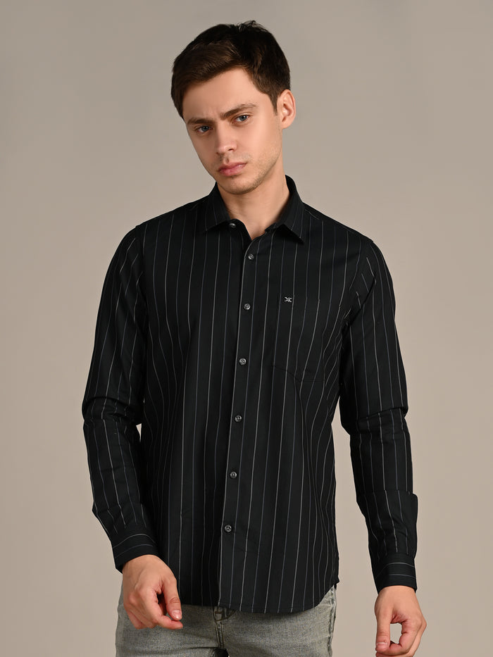 Men's Dark Green Stripe Slim Fit Shirts