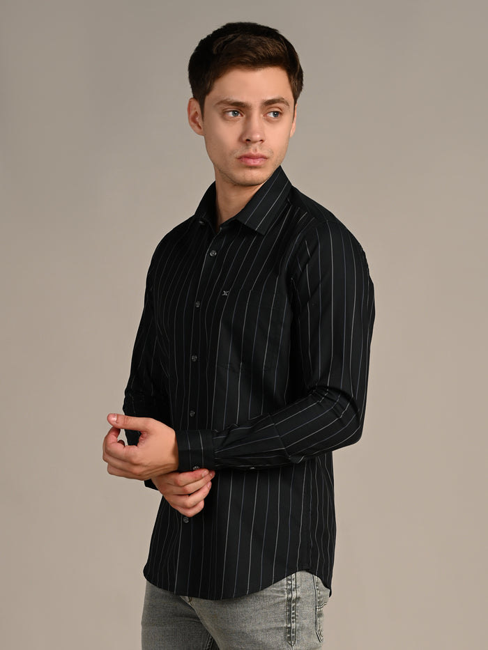 Men's Dark Green Stripe Slim Fit Shirts