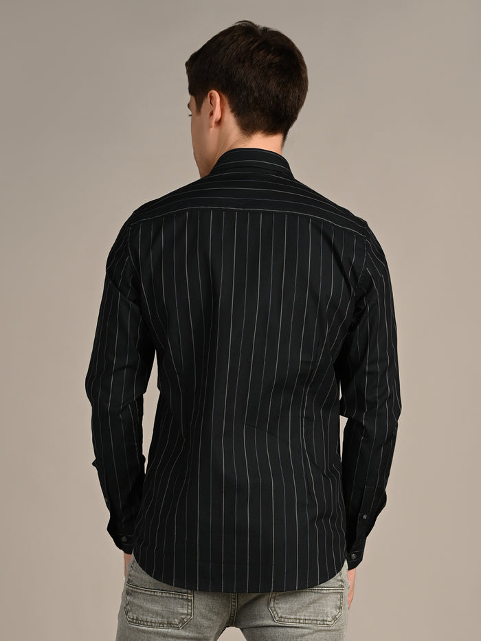 Men's Dark Green Stripe Slim Fit Shirts