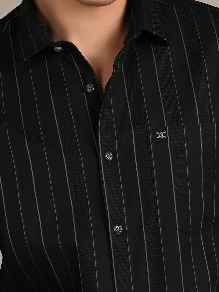 Men's Dark Green Stripe Slim Fit Shirts