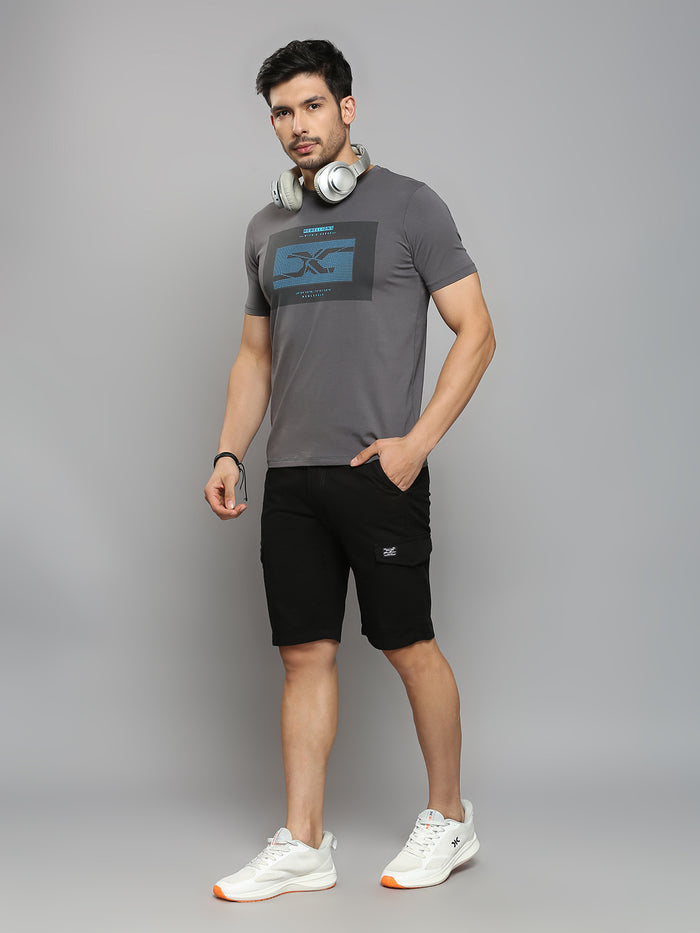 Men's Dark Grey Printed Slim Fit T-Shirts