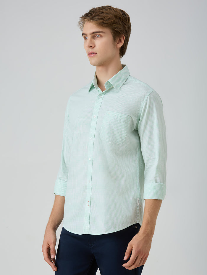 Men's Green Checks Slim Fit Shirts