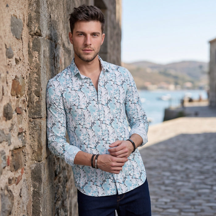 Men's Green Printed Slim Fit Shirts
