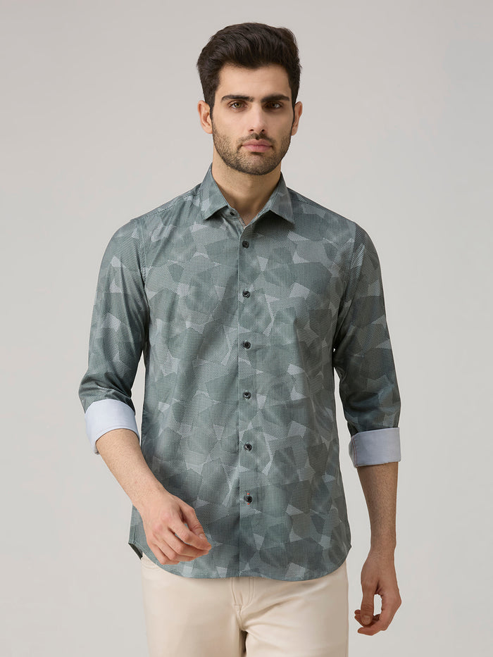 Men's Green Printed Slim Fit Shirts