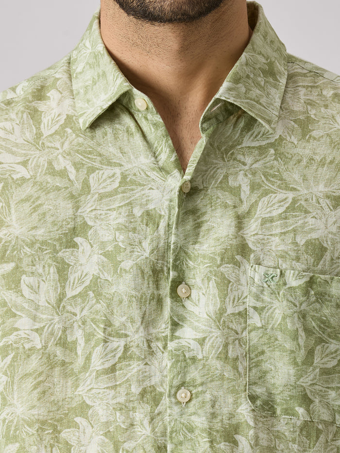 Men's Green Printed Slim Fit Shirts