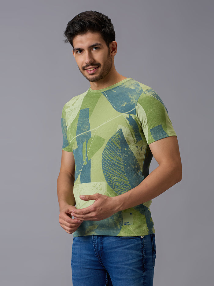 Men's Green Printed Slim Fit T-Shirts