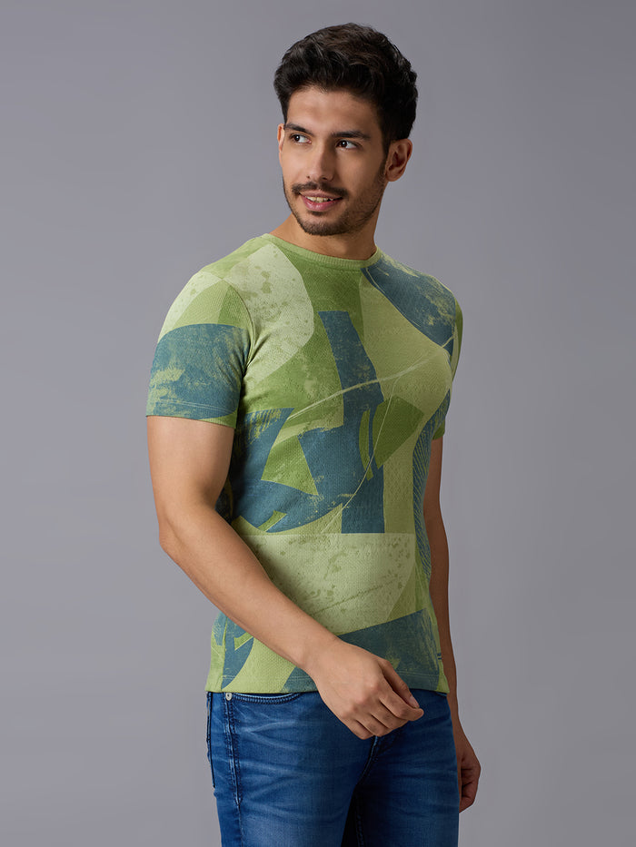 Men's Green Printed Slim Fit T-Shirts