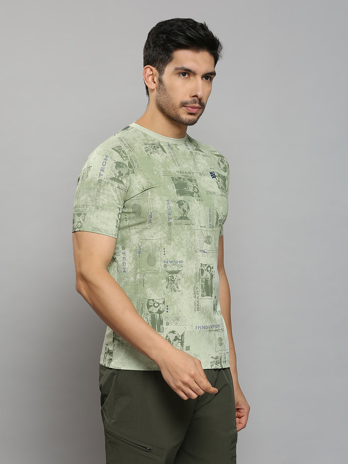 Men's Green Printed Slim Fit T-Shirts