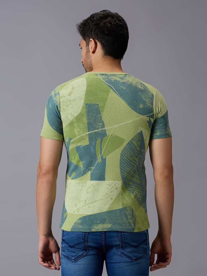 Men's Green Printed Slim Fit T-Shirts
