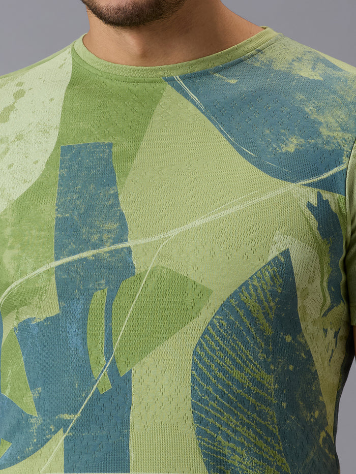 Men's Green Printed Slim Fit T-Shirts