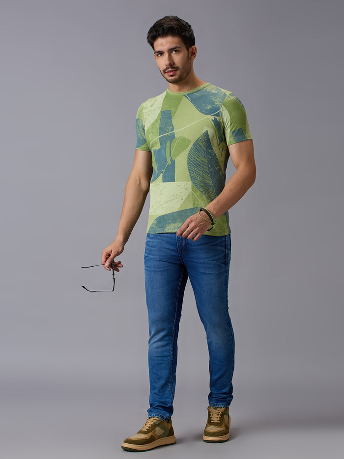 Men's Green Printed Slim Fit T-Shirts
