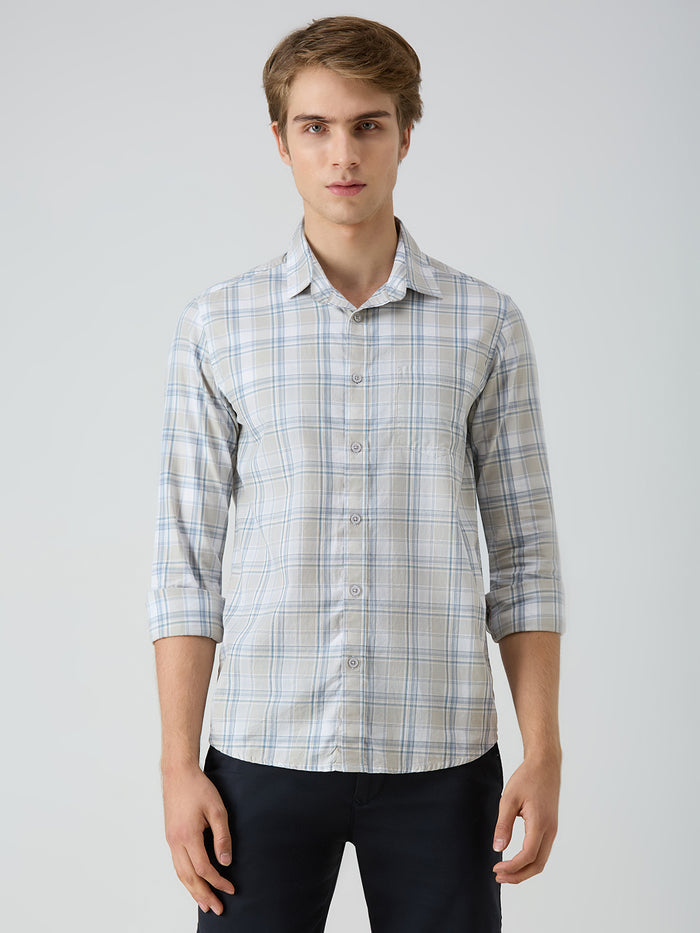 Men's Grey Checks Slim Fit Shirts