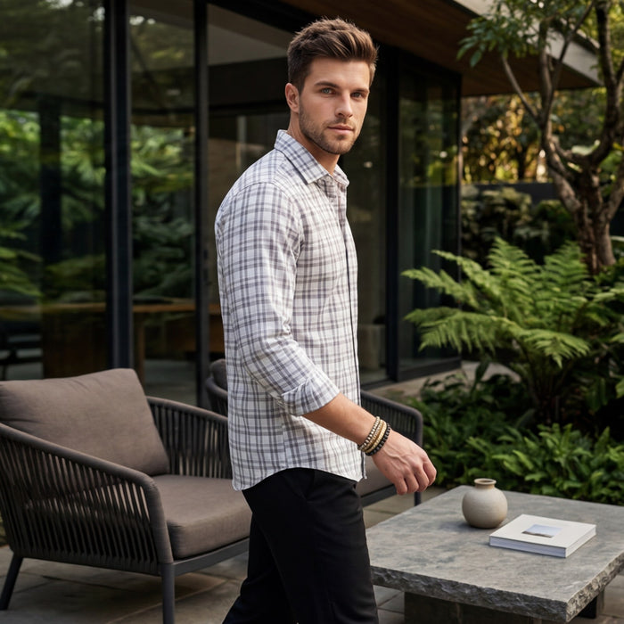 Men's Grey Checks Slim Fit Shirts