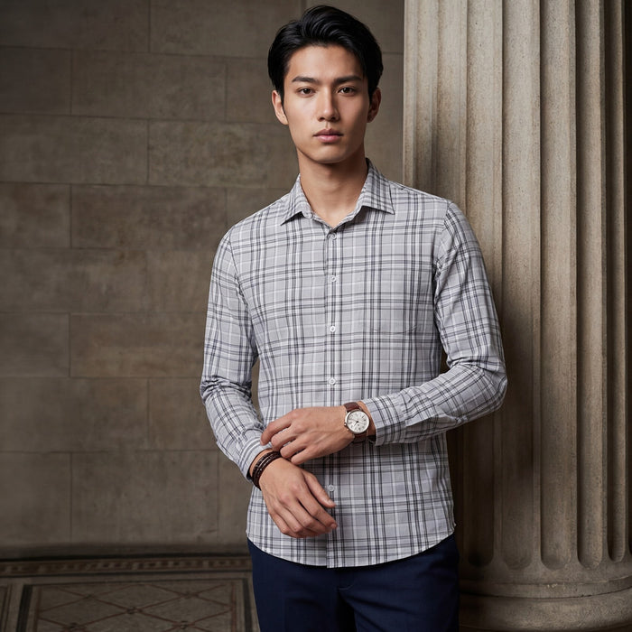 Men's Grey Checks Slim Fit Shirts